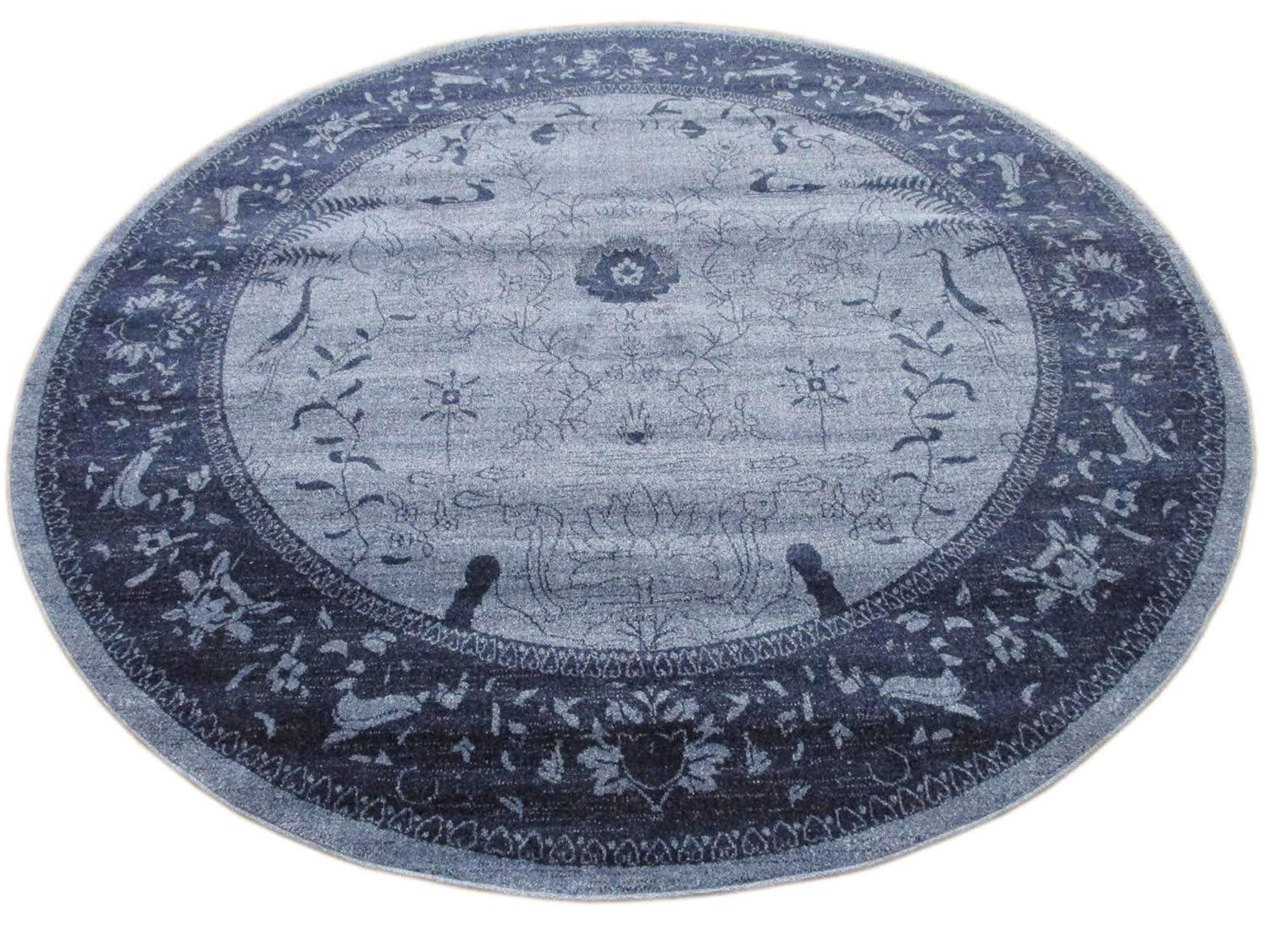 Unique Loom La Jolla Collection Area Rug - Floral (8' Round Blue/Navy Blue)