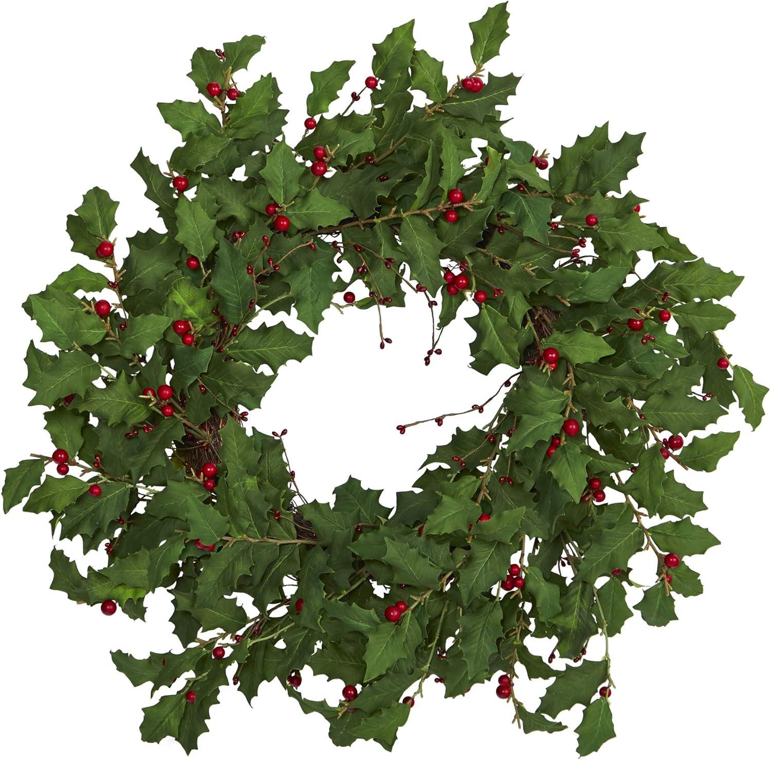 Nearly Natural 28” Holly Berry Artificial Wreath