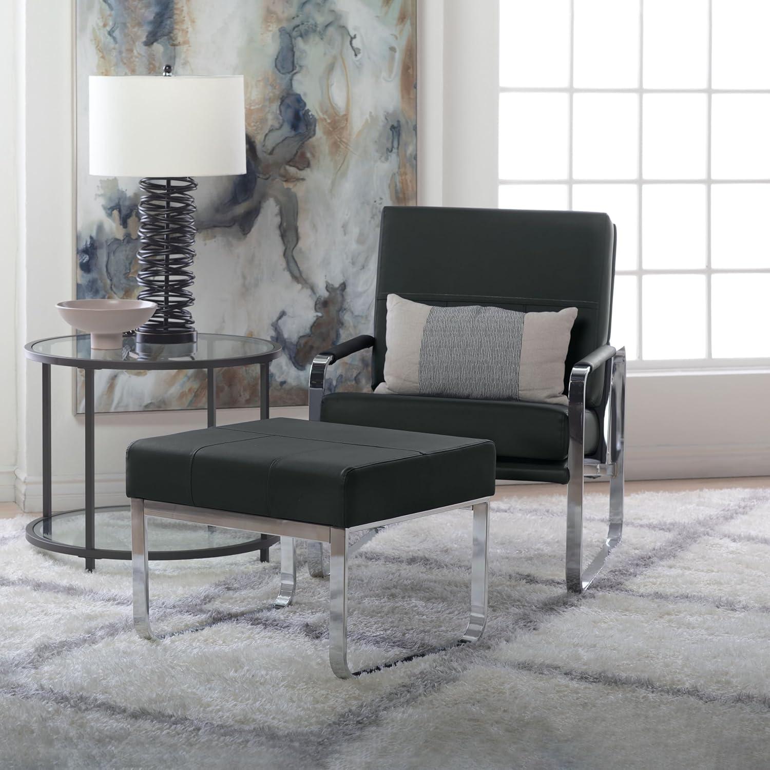 Allure Modern Blended Leather Accent Arm Chair Black/Chrome: Chrome-Finished, Padded for Comfort - Studio Designs Home