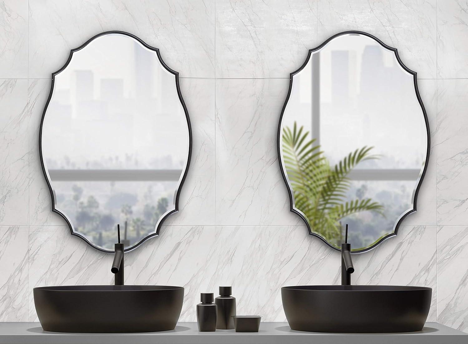Kate and Laurel Leanna Modern Scalloped Wall Mirror, 18 x 24, Black, Glam Oval Mirror for Wall