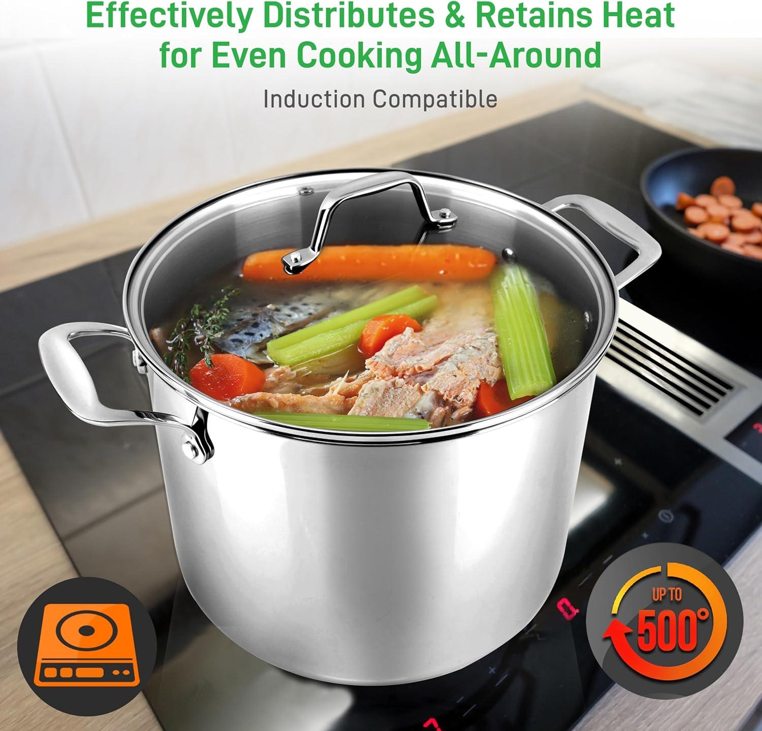 NutriChef 8-Quart Stainless Steel Stock Pot with Handles and Lid