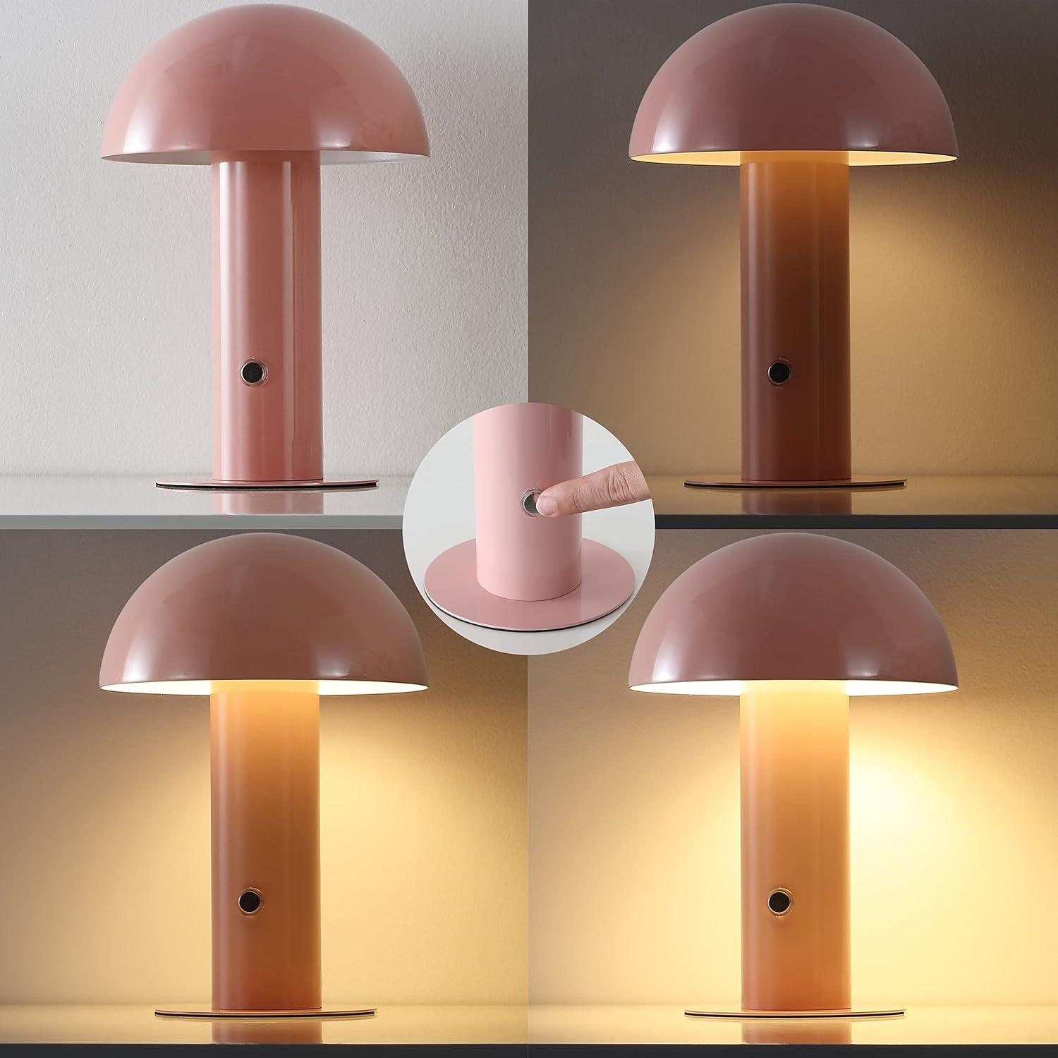 JONATHAN Y JYL7115F Boletus 10.75" Contemporary Bohemian Rechargeable/Cordless Iron Integrated Portable LED Mushroom Table Lamp, Modern, Coastal for living room, dinning room, bedroom, Pink