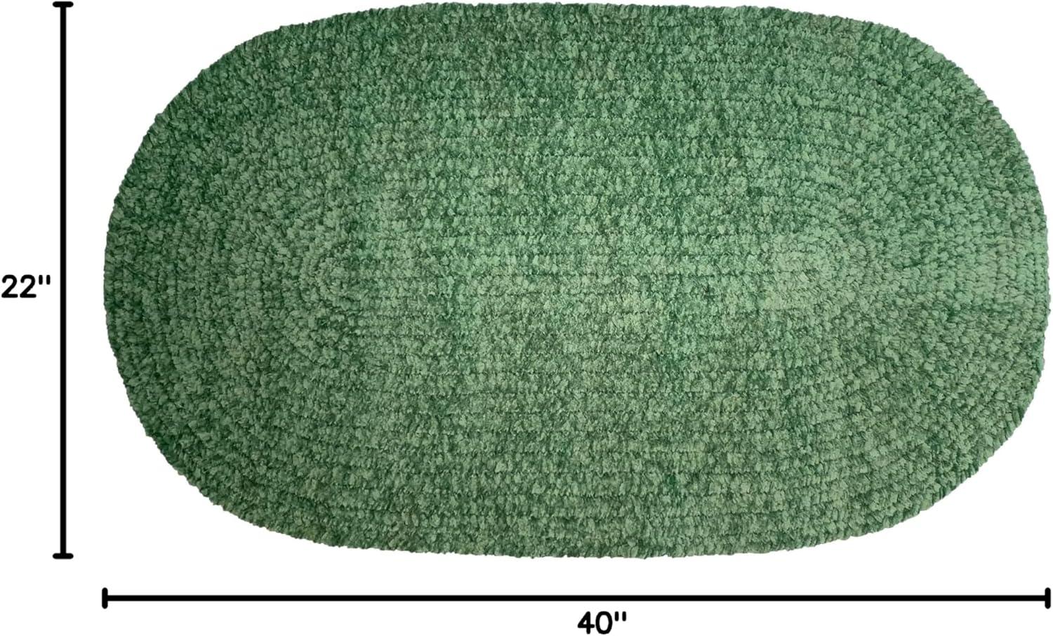 22" x 40" Chenille Solid Collection Diluth Green Reversible Indoor Area Utility Oval Rug - Better Trends