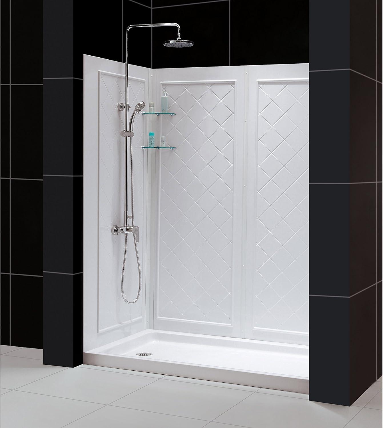 DreamLine DL-6190L-01 Qwall 32" D x 60" W x 76 3/4" H Left Drain Acrylic Shower Base and Wall Kit in White