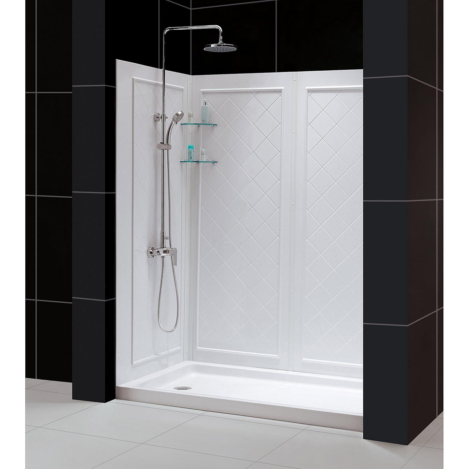 DreamLine DL-6190L-01 Qwall 32" D x 60" W x 76 3/4" H Left Drain Acrylic Shower Base and Wall Kit in White