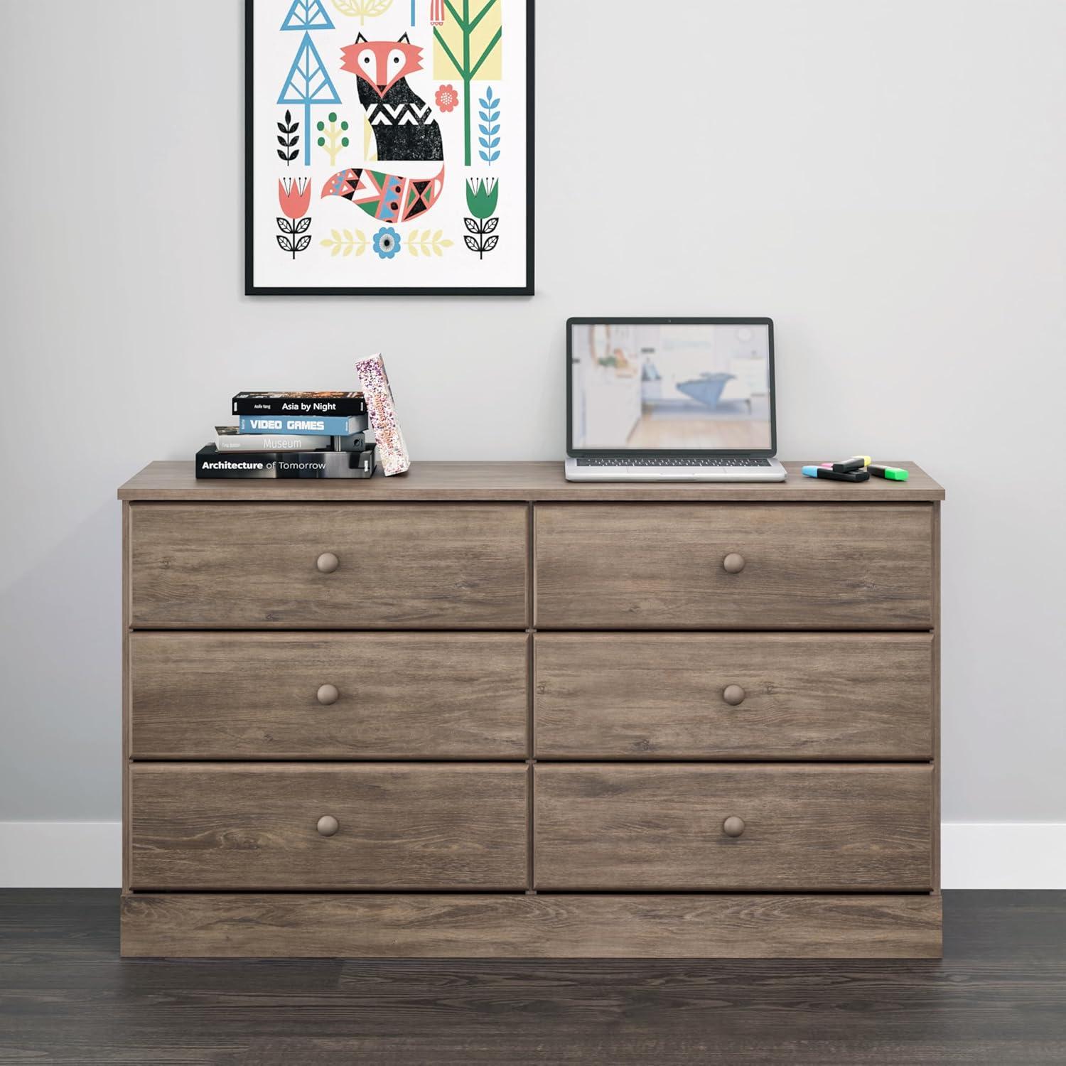 Prepac Astrid 6-Drawer Double Dresser, Drifted Gray