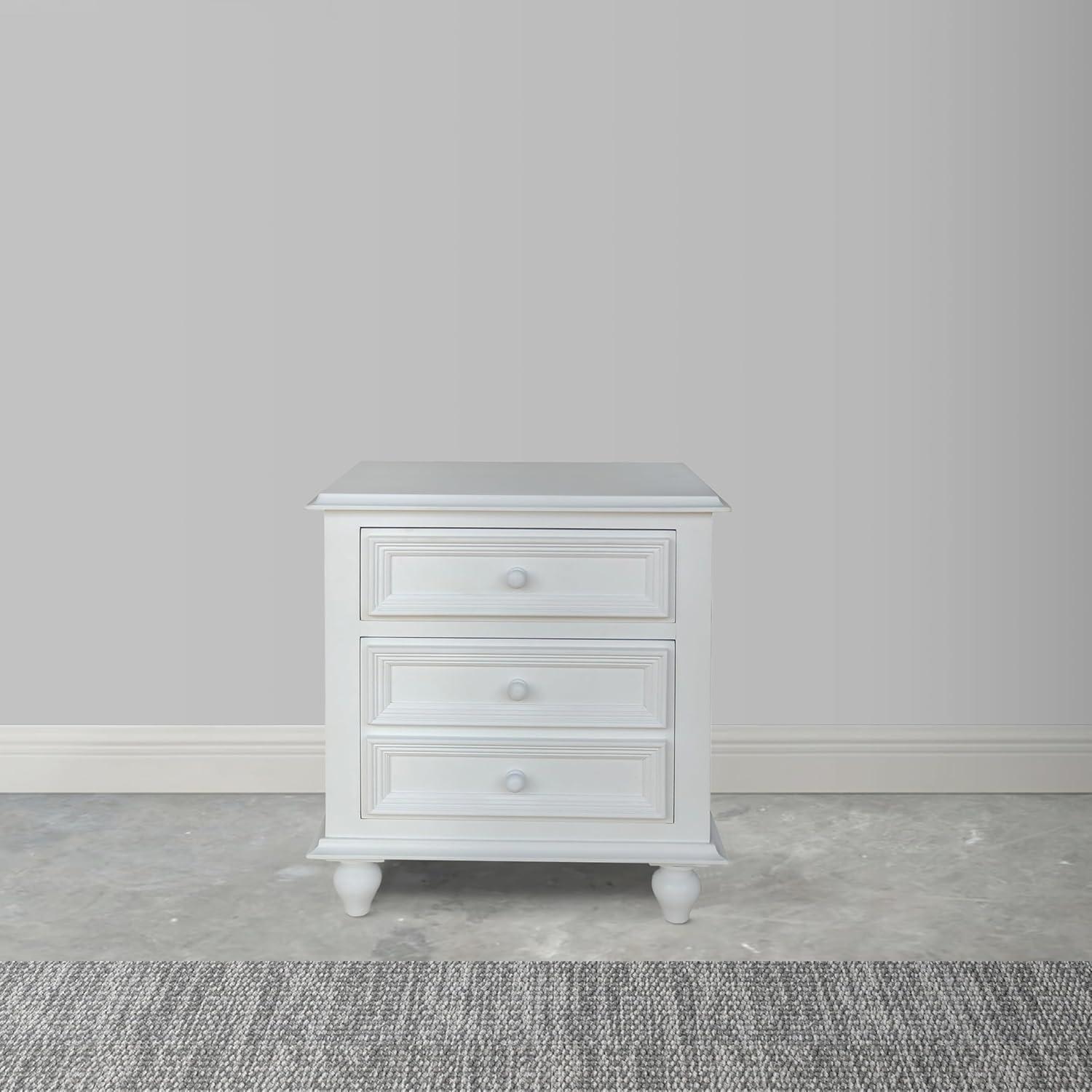 White Wooden 2-Drawer Nightstand with Tapered Legs