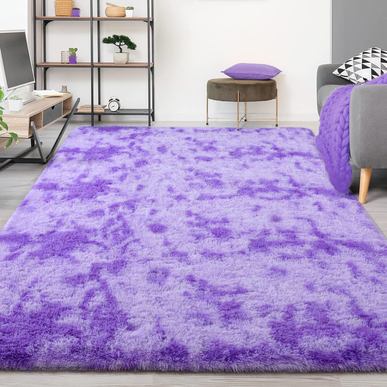 Noahas Fluffy Shaggy Rugs, 5x8 Feet Purple Plush Rugs for Girls Bedroom, Soft Kids Room Carpets, Large Bedside Rug, Upgrade Non-Slip Rugs for Children Nursery Dorm Home Decor, Purple