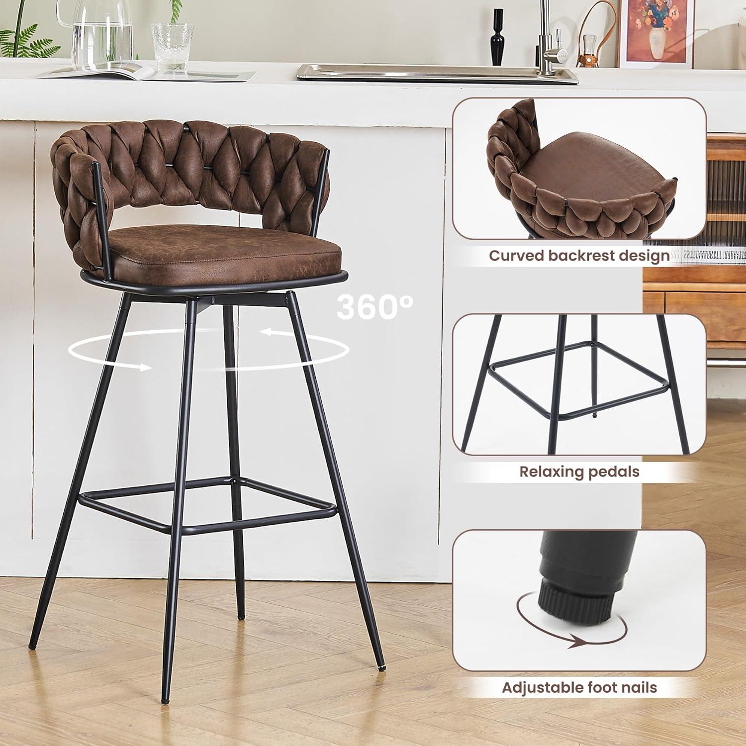 Upholstered Suede Fabric  360° Swivel High Bar Stool