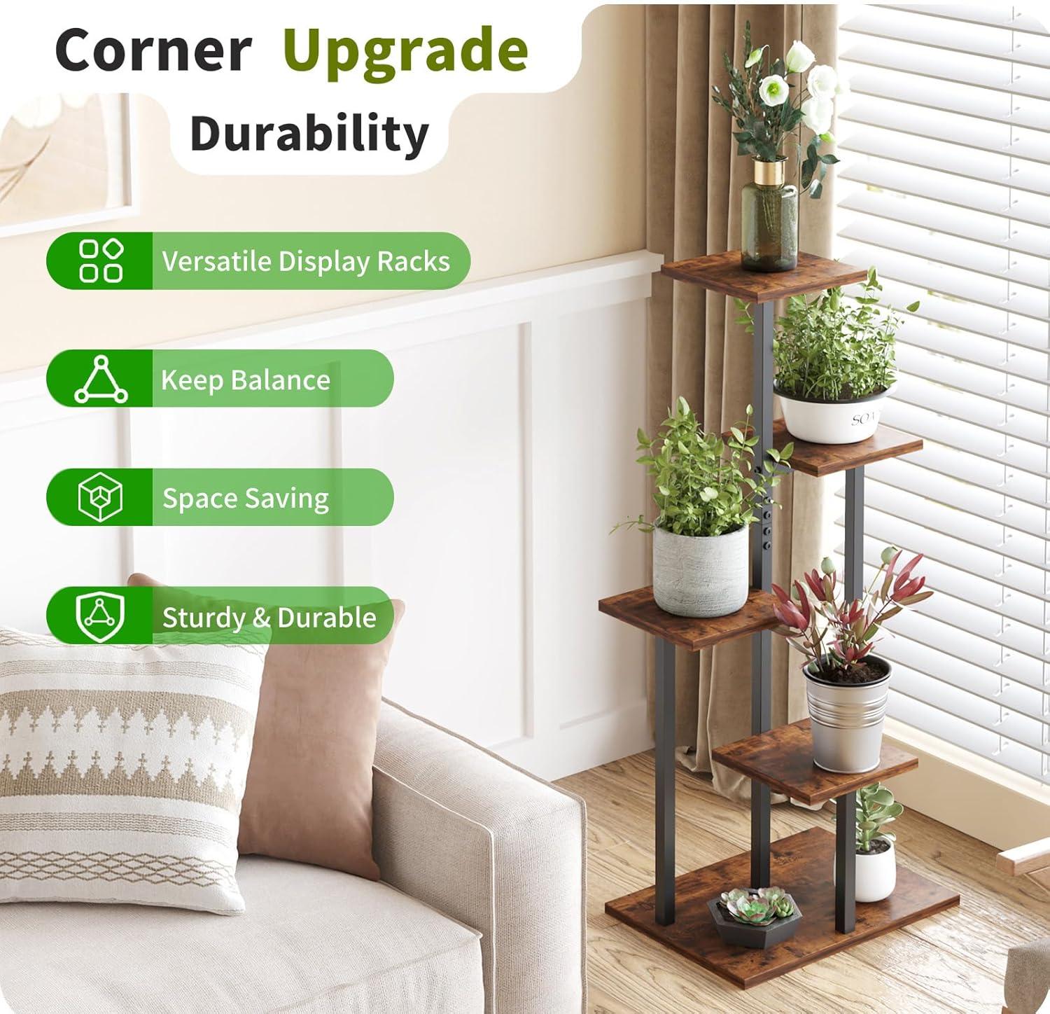 4 Tier Plant Stand Indoor, Tiered Plant Stands for Indoor Plants Multiple, Corner Flower Stand for Living Room, Multi-Layer Vintage Design Plant Shelf