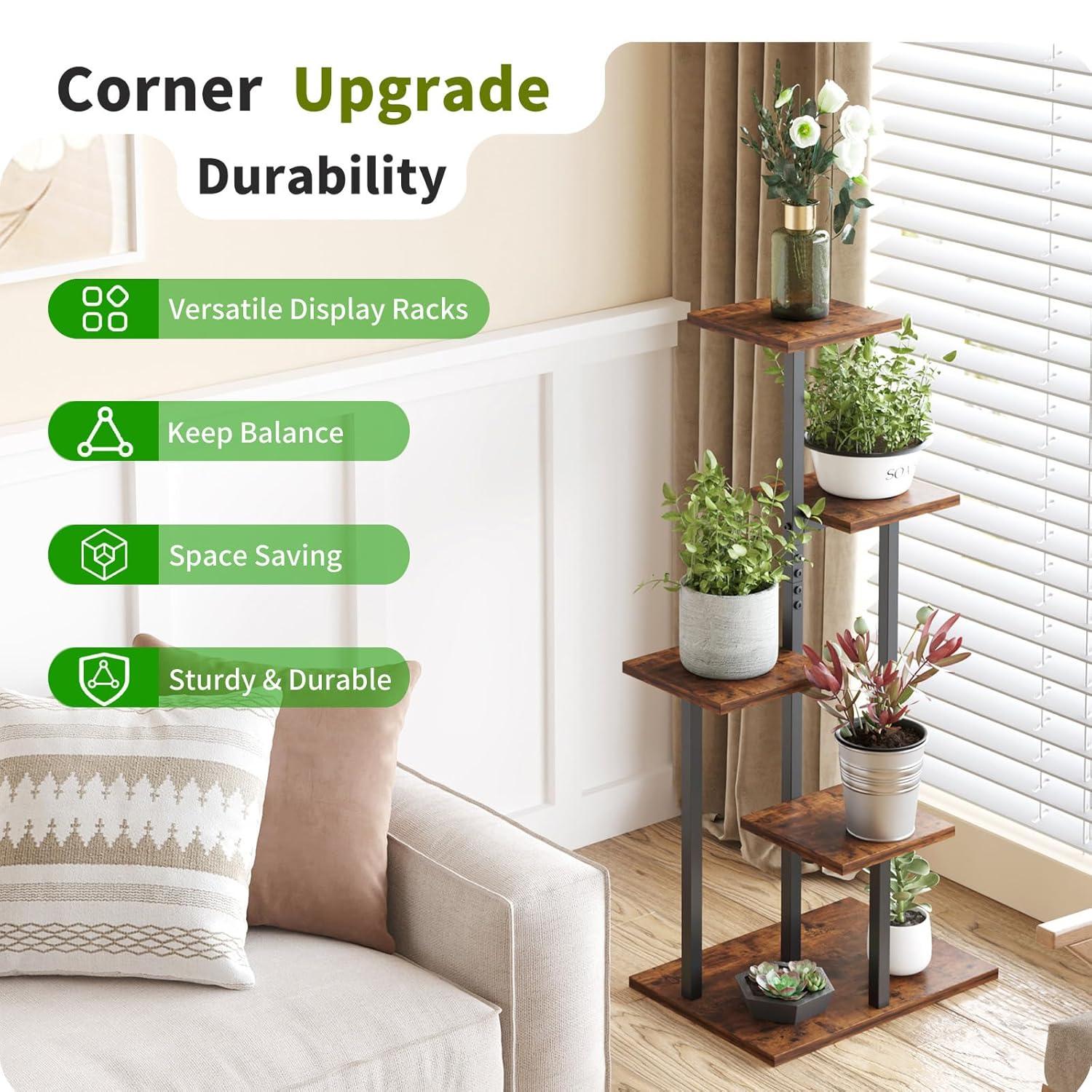 4 Tier Plant Stand Indoor, Tiered Plant Stands for Indoor Plants Multiple, Corner Flower Stand for Living Room, Multi-Layer Vintage Design Plant Shelf