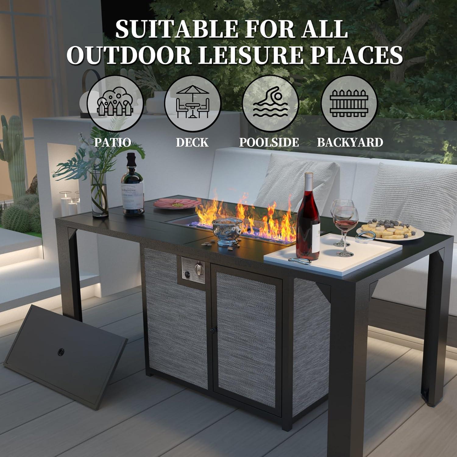 Comodo 62.5" Black Aluminum Gas Fire Pit Dining Table