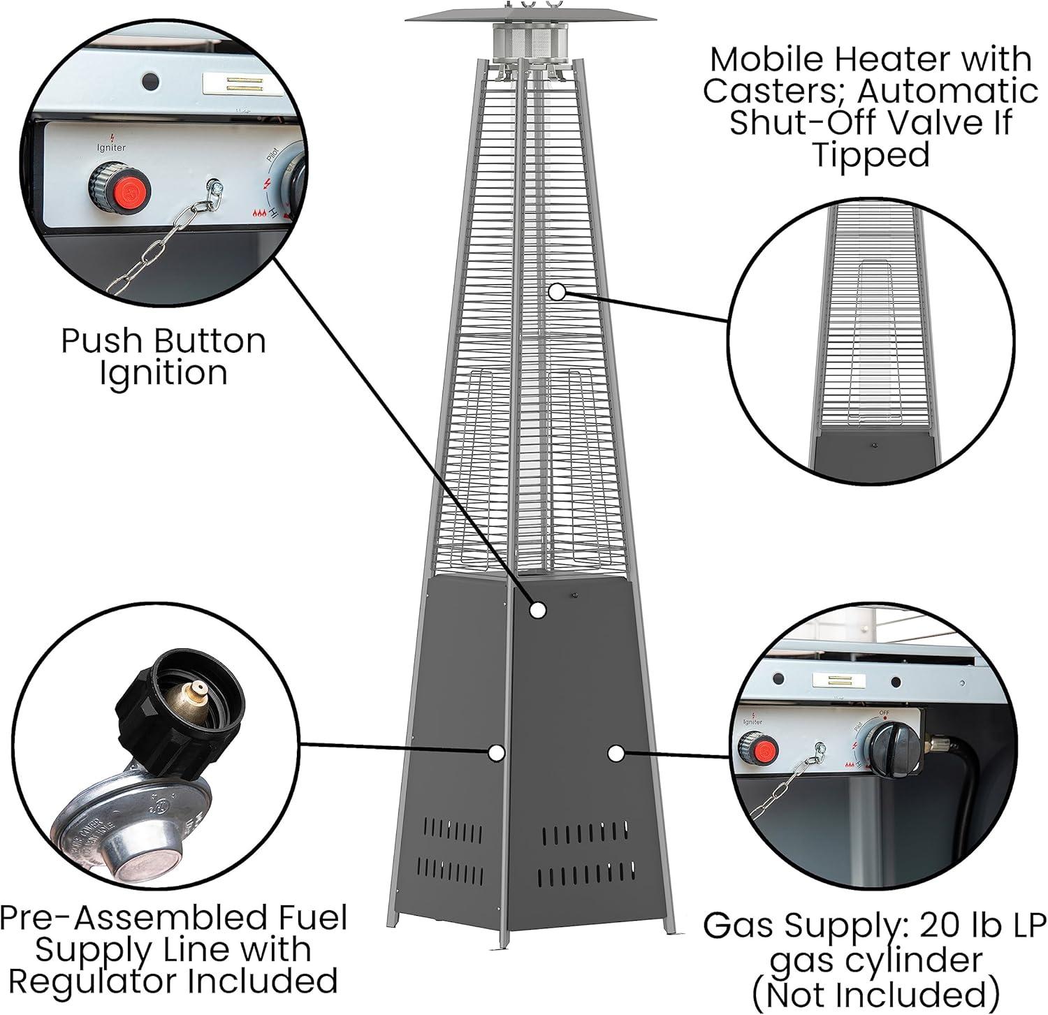 Taylor & Logan Outdoor Patio Heater - 7.5 Feet Round Steel Patio Heater - 42,000 BTU's Grey