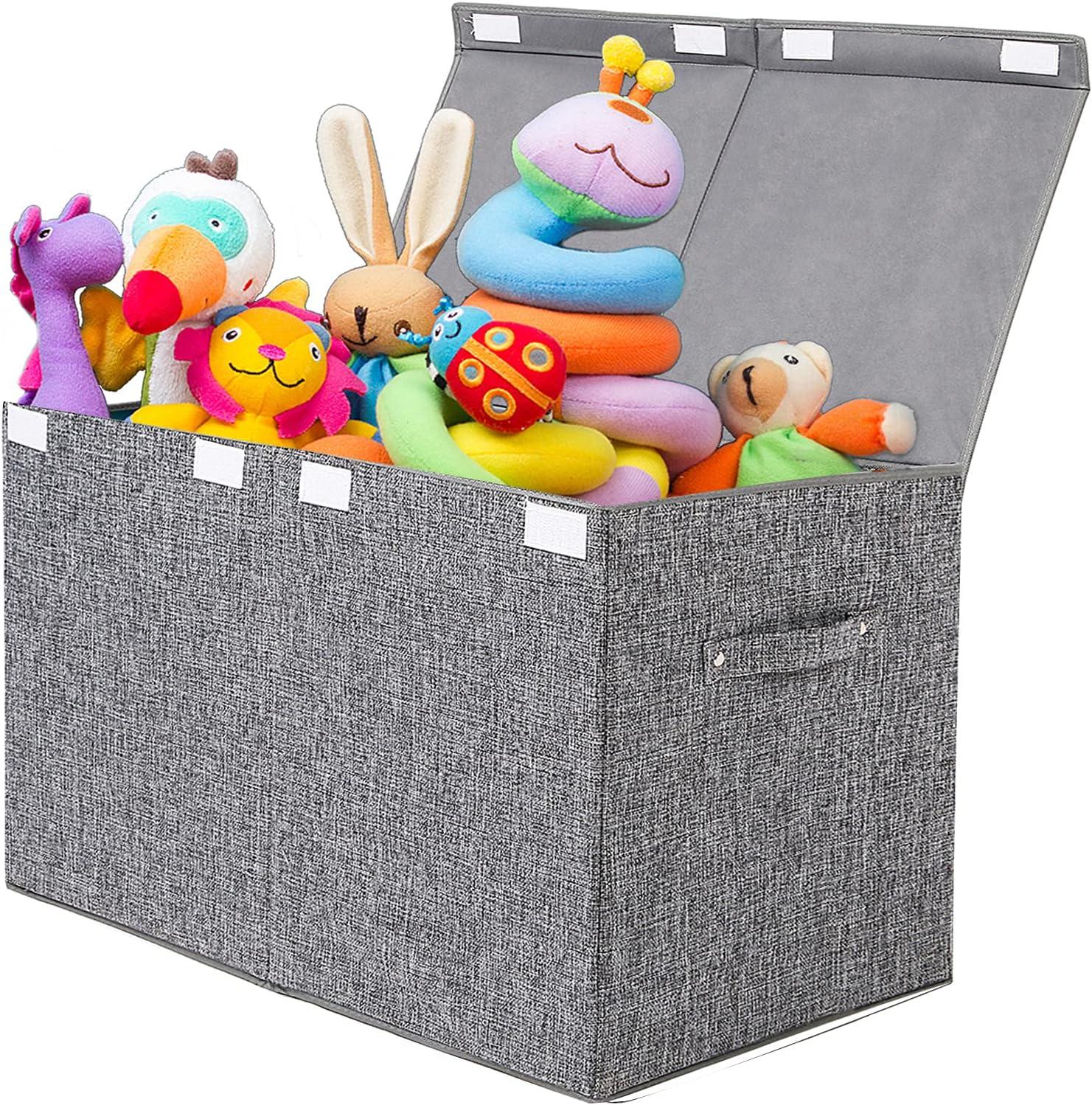 Gray Linen Large Collapsible Toy Storage Box with Lid