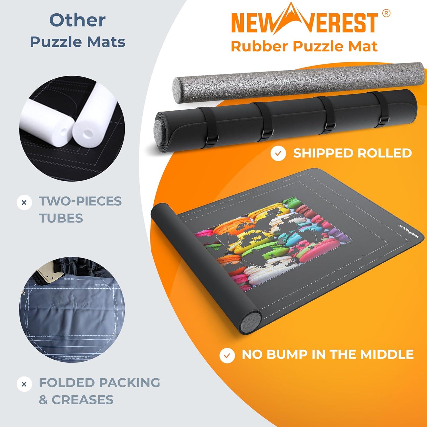 Newverest Jigsaw Puzzle Mat Roll Up, Saver Pad 55” x 35.5” Portable Keeper Up to 3000 Pieces with Non-Slip Rubber Bottom and Polyester Top + 3 Puzzle Sorting Trays, Travel-Friendly Storage Bag