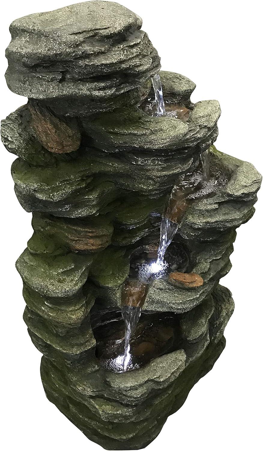 Multilevel Stone Fountain with 3 Cool White LED Lights