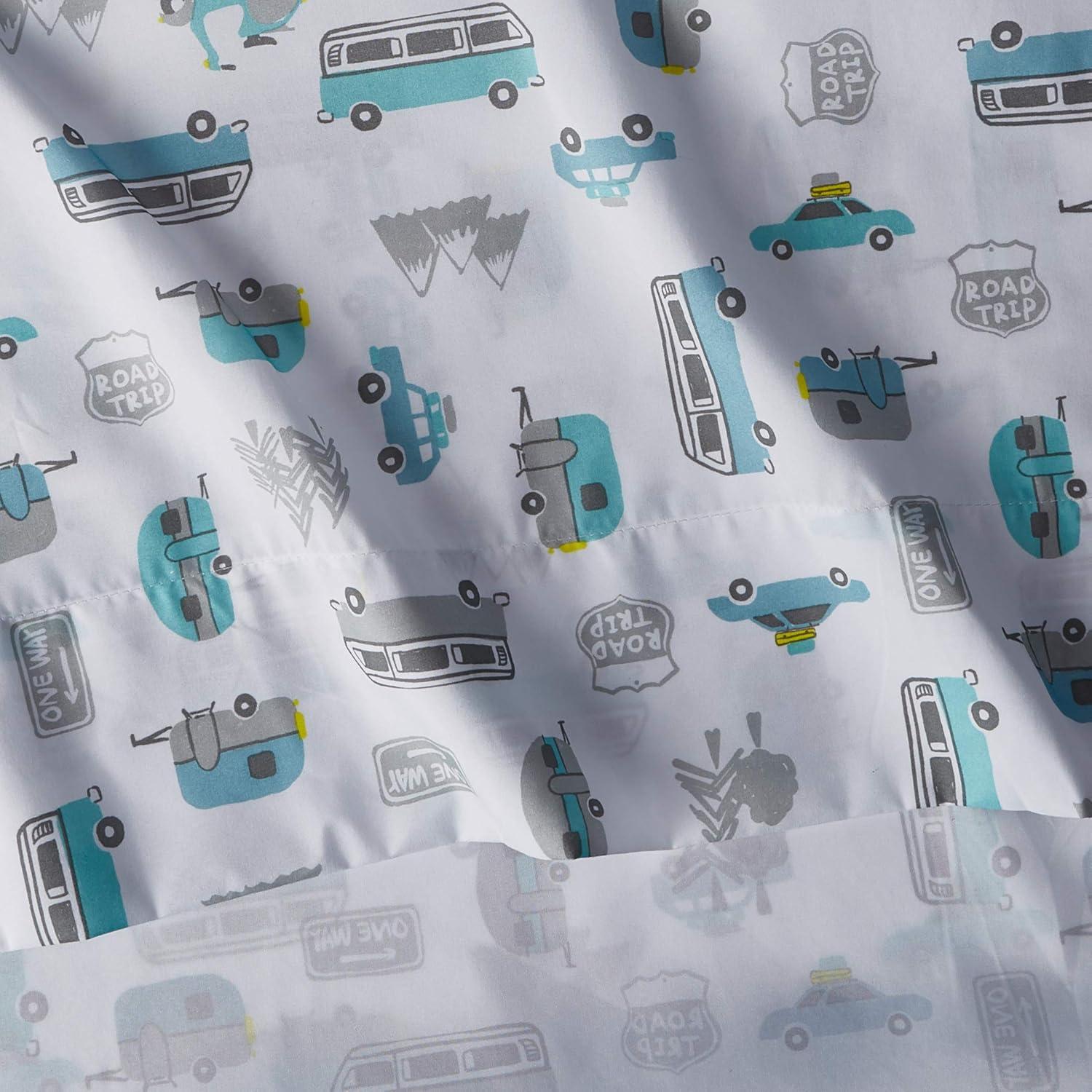 Twin Gray and Blue Road Trip Microfiber Sheet Set