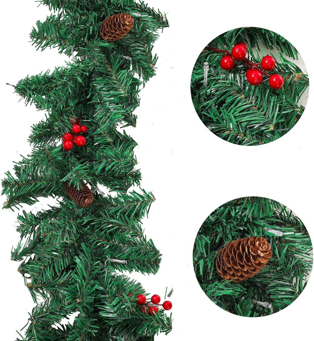 9 ft Pre-Lit Green Christmas Garland with Red Berries and Pine Cones