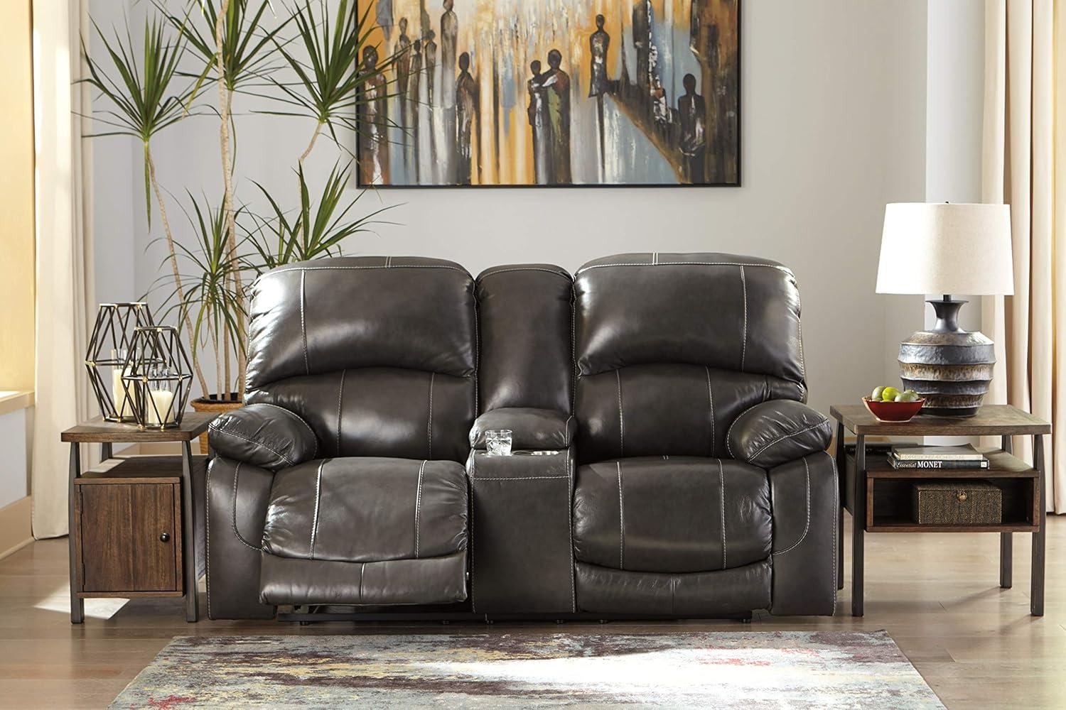 Gray Faux Leather Power Reclining Loveseat with Cup Holder