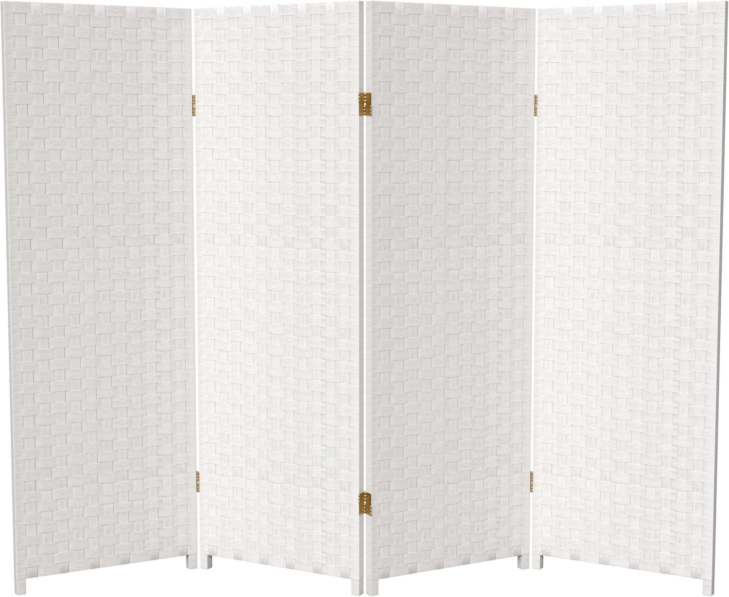 Handmade Woven Fiber Four-Panel Four-Foot Room Divider (China) White