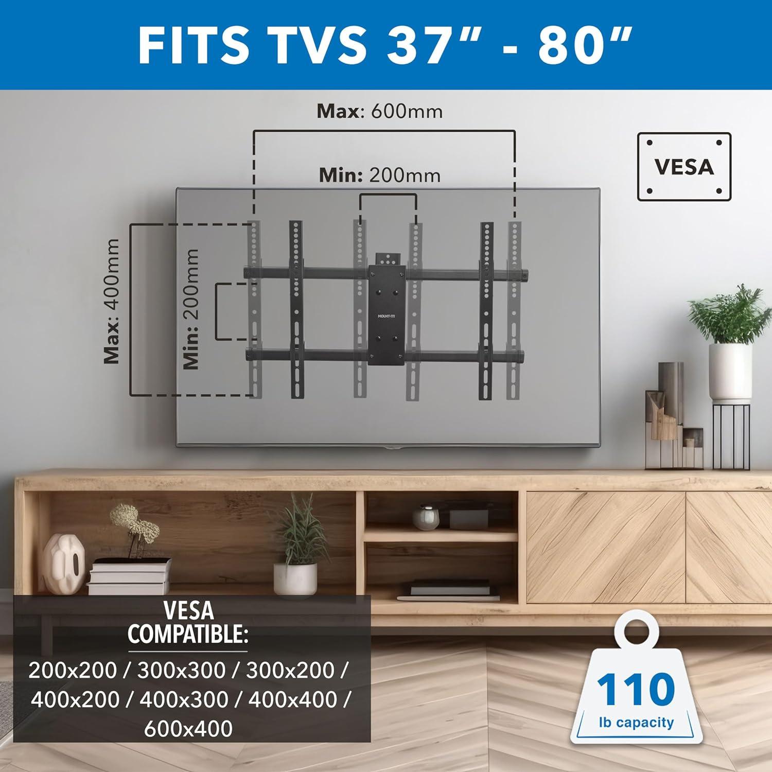 Mount-It! UL Certified Heavy Duty Full Motion TV Wall Mount For 37- 80 in. Flat Screen TVs, Wall Mount Bracket Max VESA 600x400, Holds up to 110 Lbs.