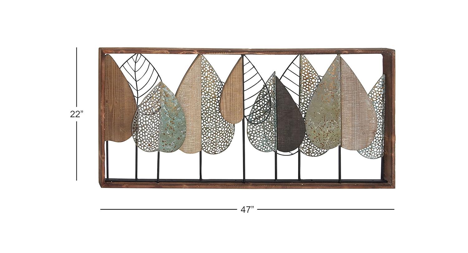 XMVJHOME Modern Leaf Wall Art Sculpture With Metal Wire Accents, Minimalist Botanical Home Decor, Open-Frame Design For Contemporary Interiors