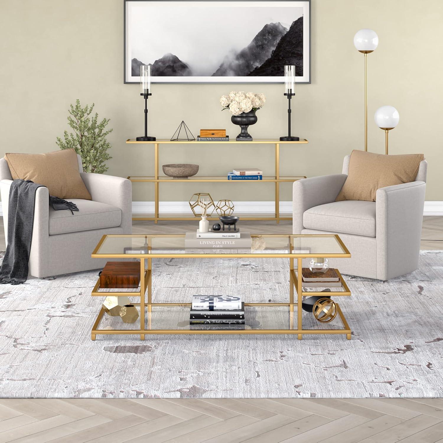 Henn&Hart 54" Gold Coffee Table