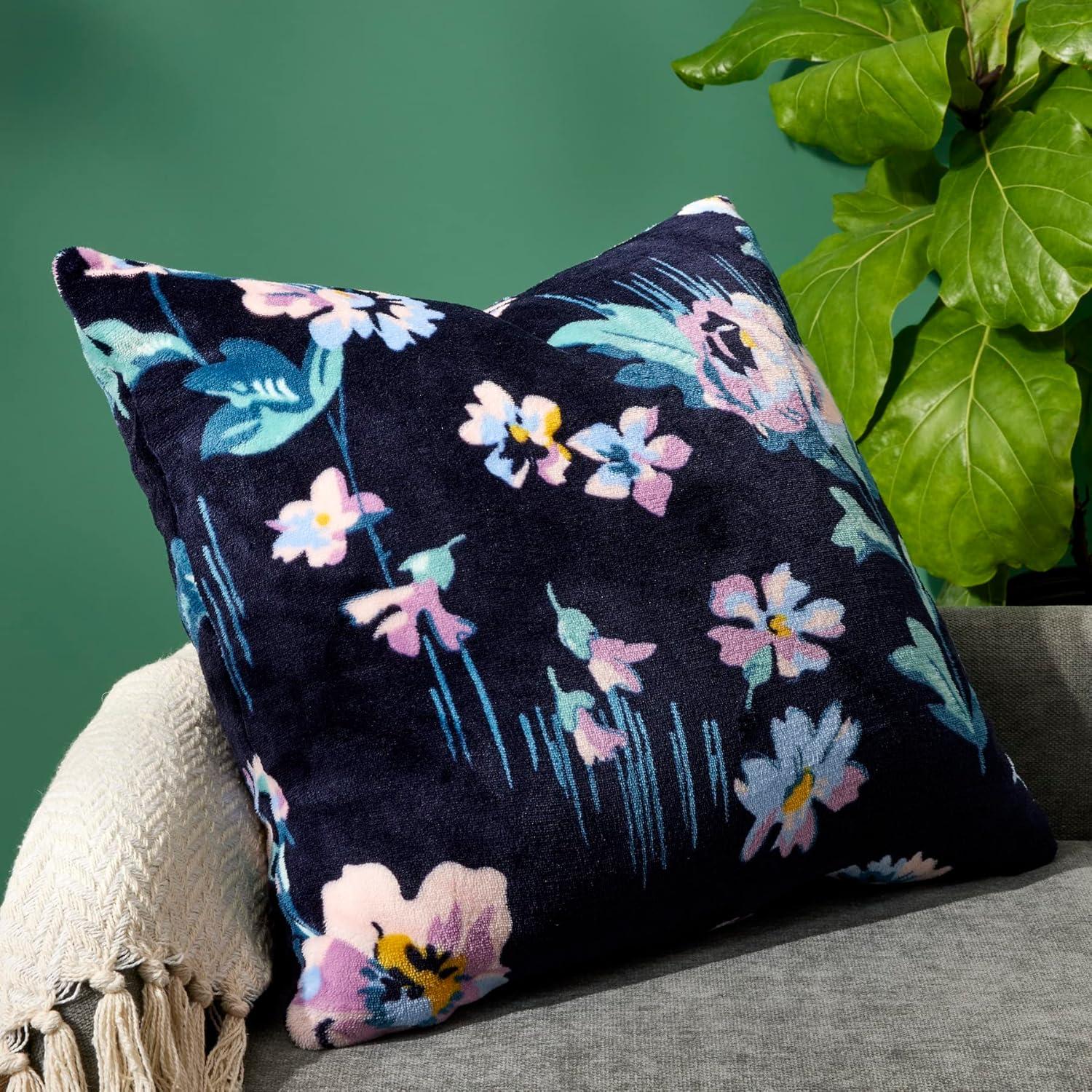 Navy Garden Floral Fleece Throw Pillow with Hypoallergenic Insert