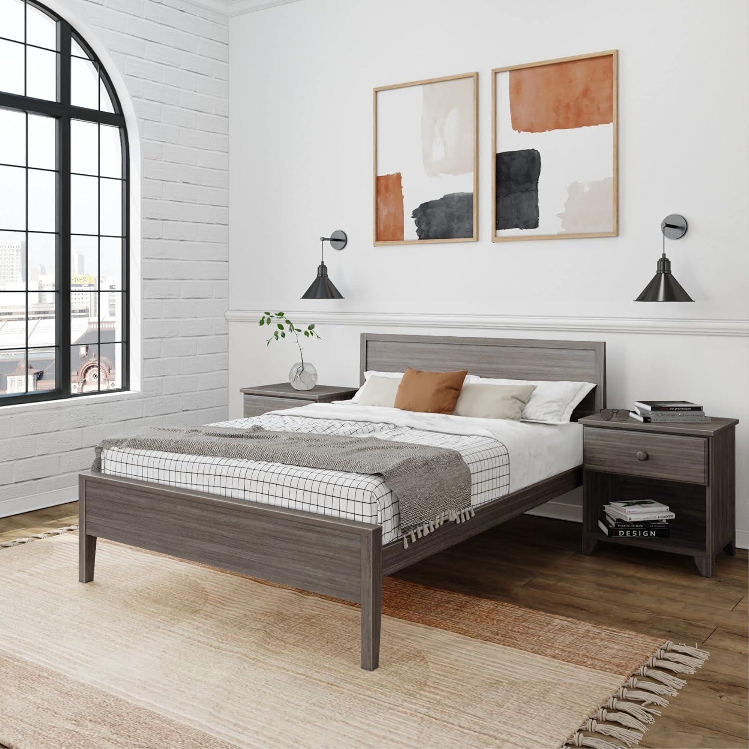 Plank+Beam Solid Wood Full Size Bed Frame with Headboard, Modern Platform Bed for Adults