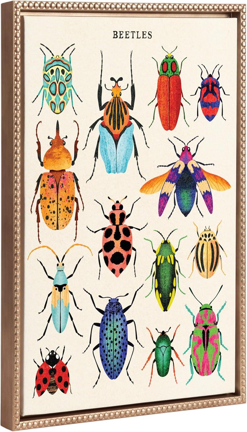 18"x24" Sylvie Beaded Beetles Framed Canvas by Tania Garcia: Whimsical Wall Art - Kate & Laurel All Things Decor