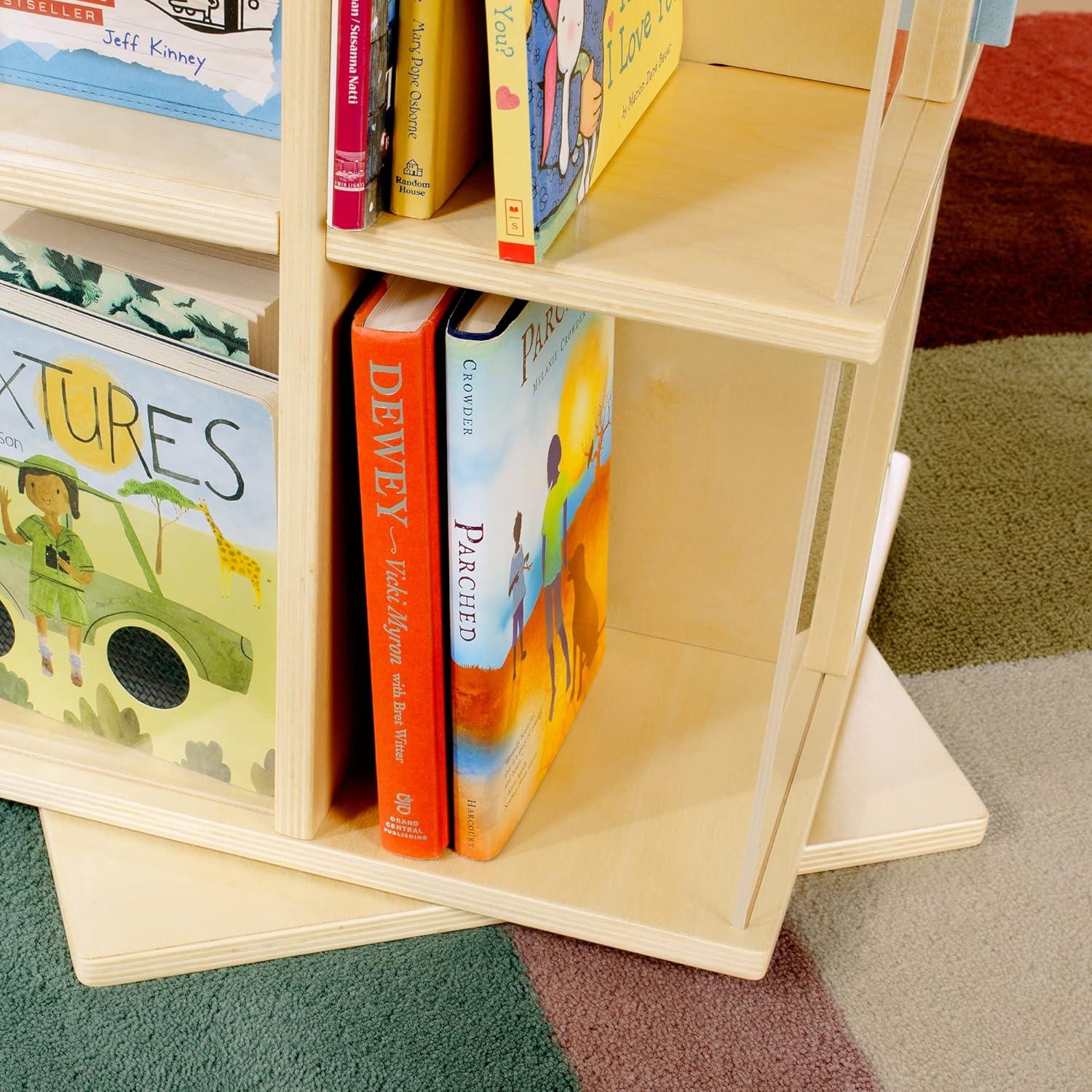 Guidecraft EdQ Rotating 3 Tier Book Display: Kids' Wooden Spinning Bookshelf with Acrylic Shelves for Storage in Classroom or Playroom