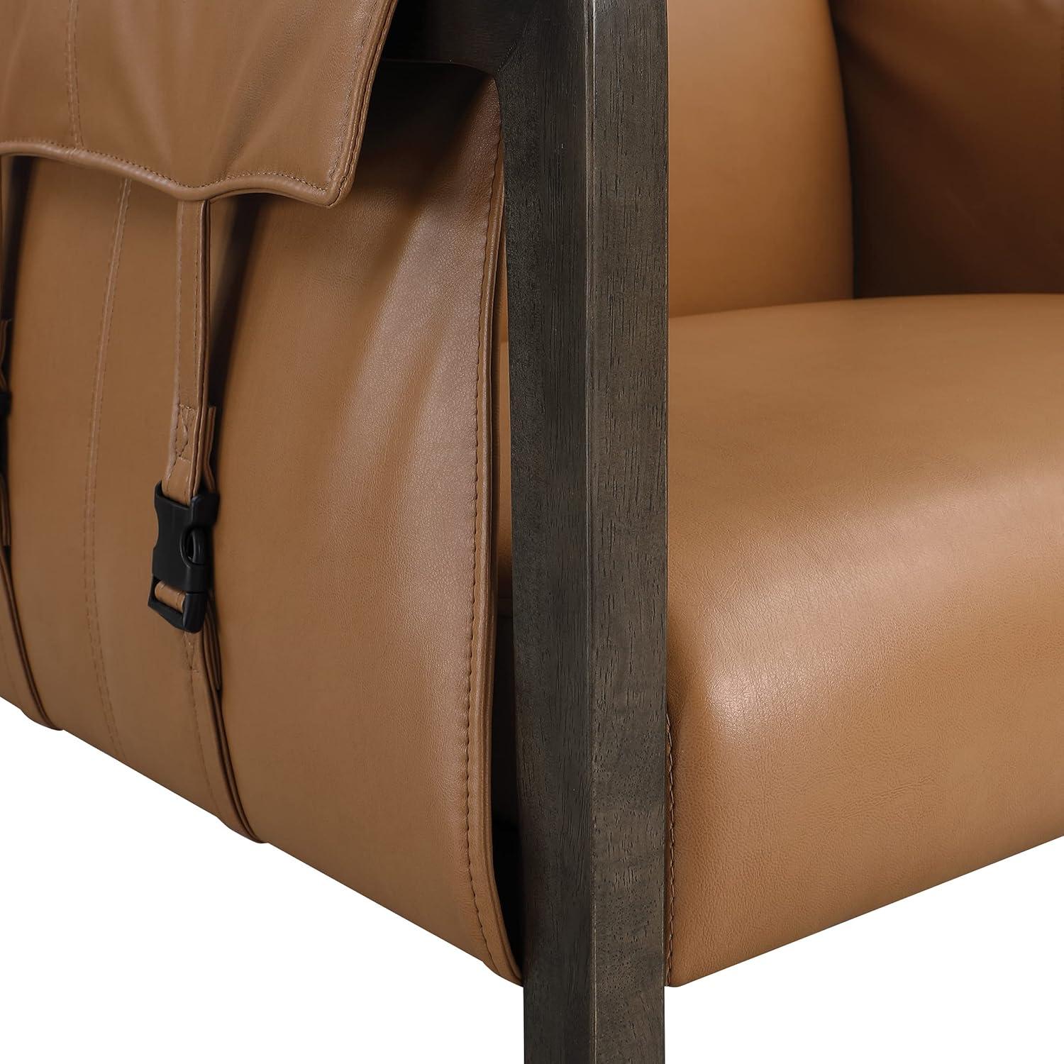 Parkfield Accent Chair in Camel Brown Faux Leather with Walnut Frame