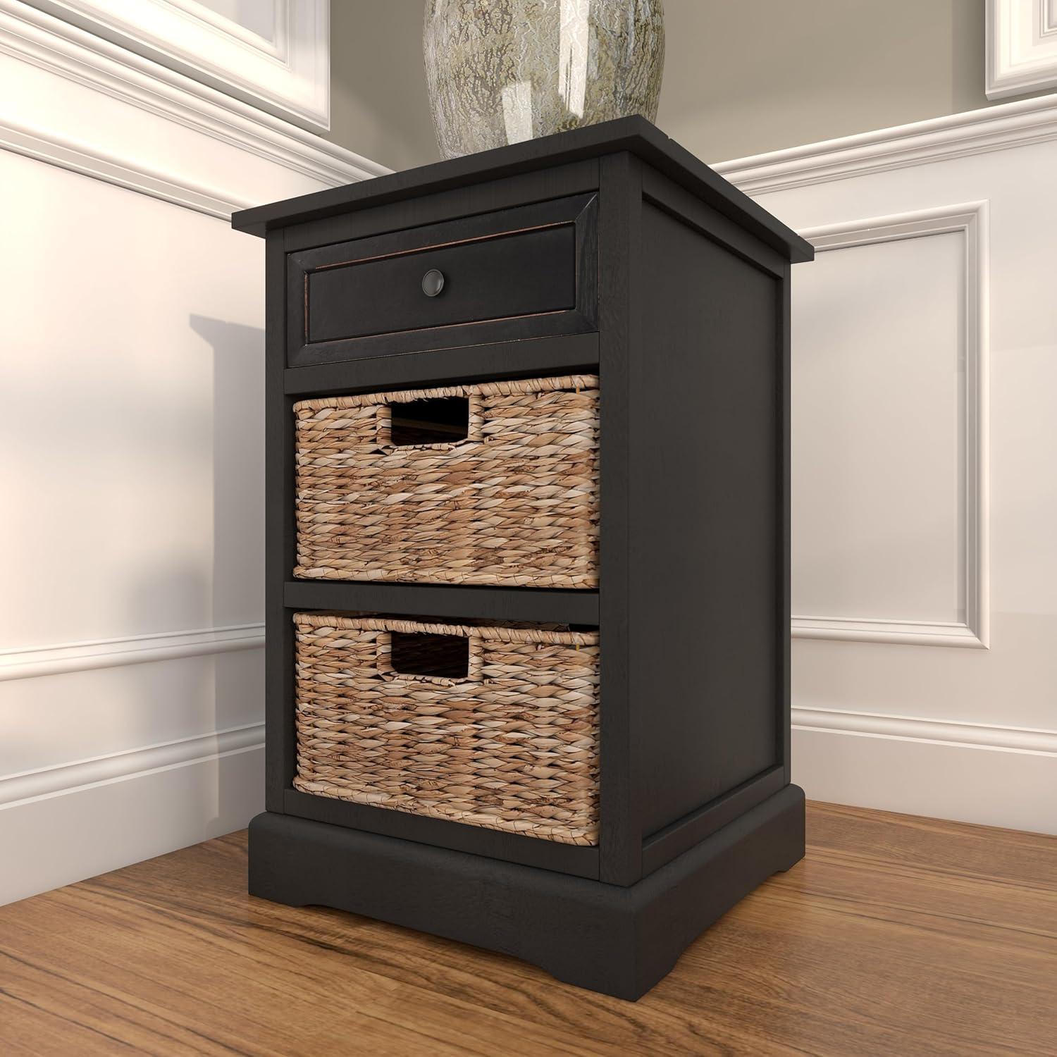 Farmhouse Wooden Chest with Wicker Basket Drawers Black - Olivia & May: No Assembly, Indoor Use, MDF Composite