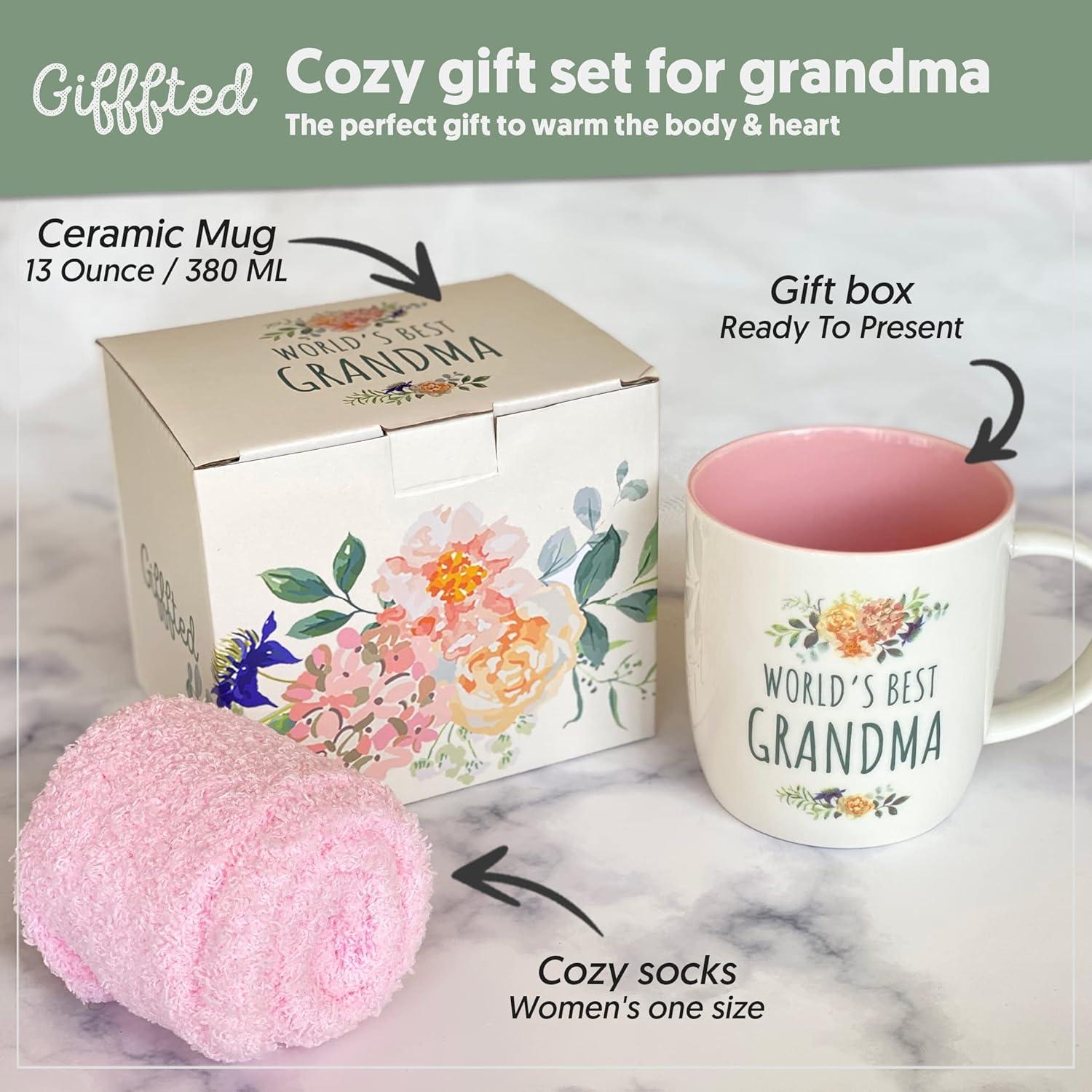 Triple Gifffted Best Grandma Ever Gifts Ideas for Grandmother From Grandkids, Coffee Mug and Socks From Grandson Granddaughter, Grandparent Birthday, Christmas, Mothers Day, Ceramic Cup 380ml