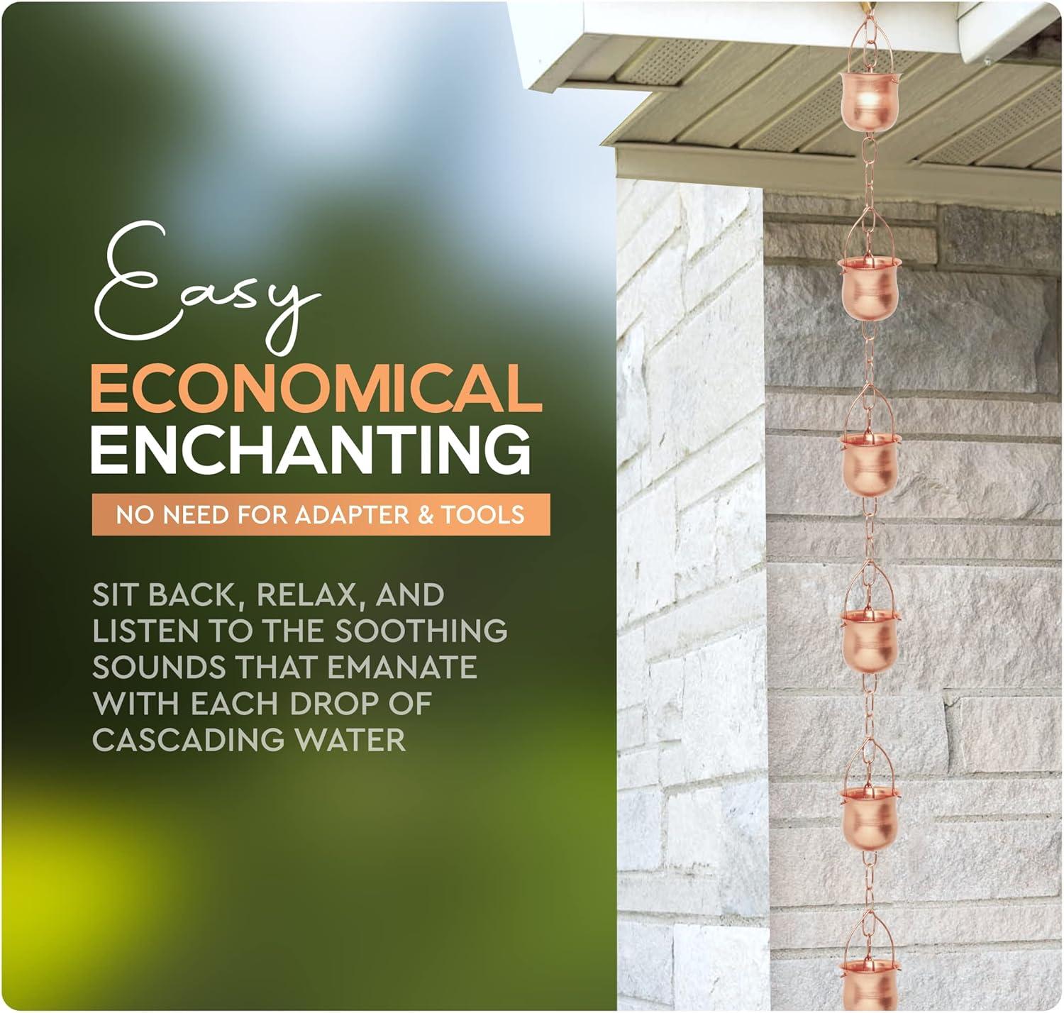 Marrgon Marrgon Copper Rain Chain with Pot Style Cups for Gutter Downspout Replacement