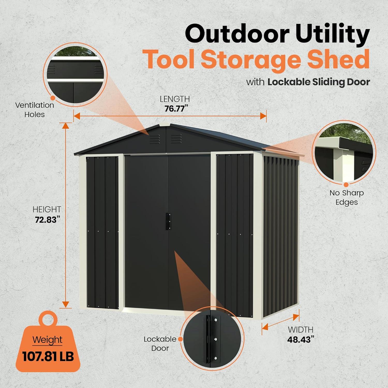 AOBABO Metal Outdoor Utility Tool Storage Shed with Roof Slope Design, Door and Lock for Backyards, Gardens, Patios and Lawns