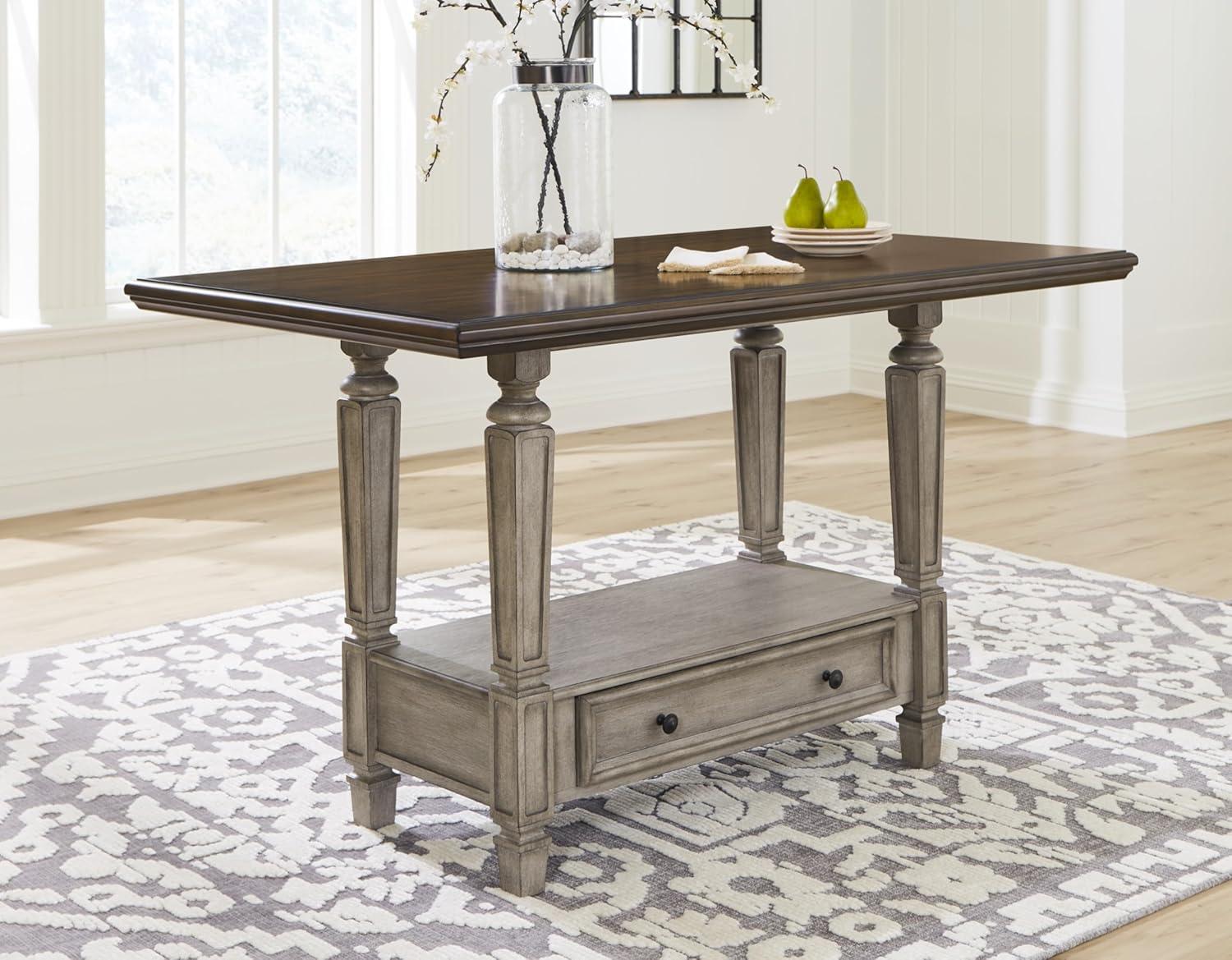 Gray and Brown Wood Counter Height Dining Table with Drawer