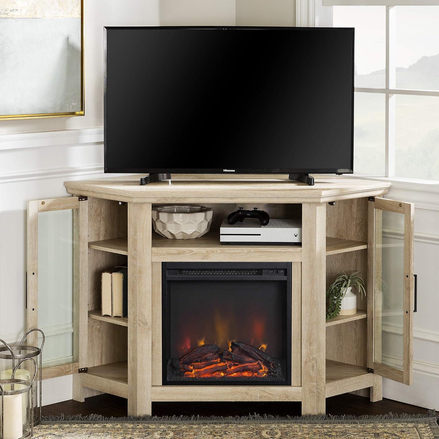 Elegant White Oak 48" Corner Media TV Stand with Electric Fireplace