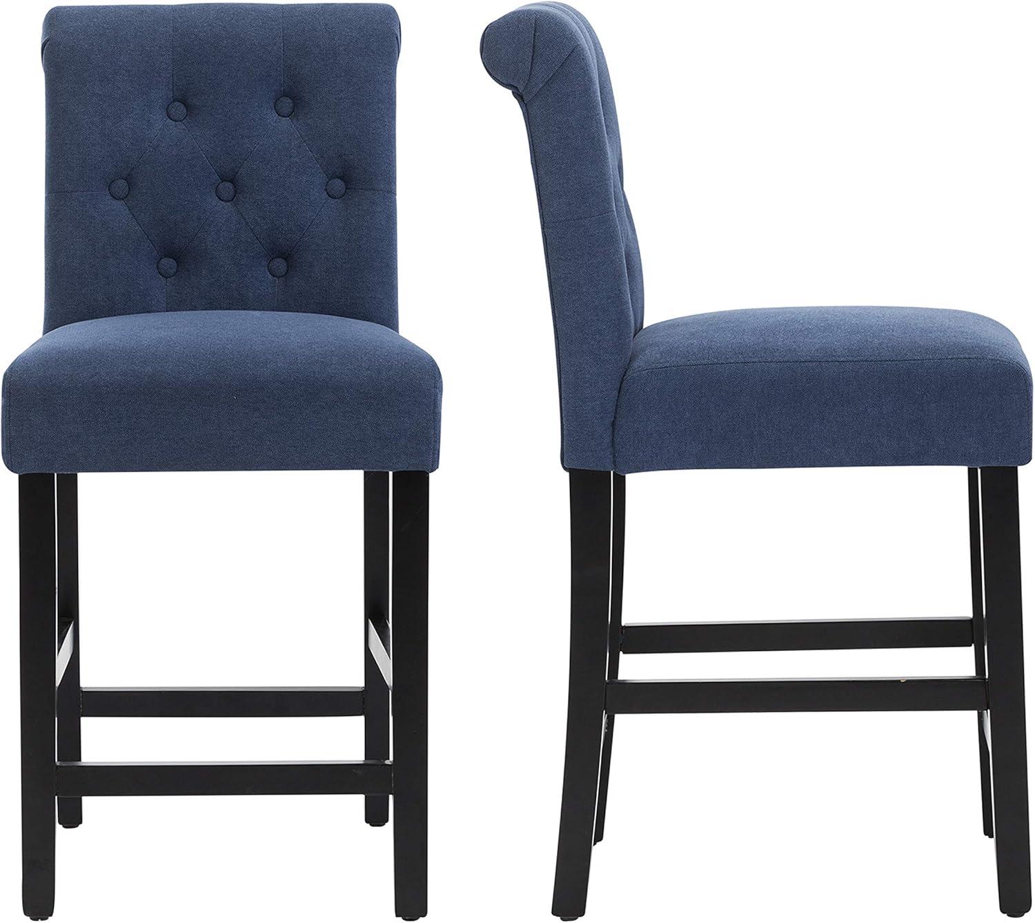 Blue Fabric Upholstered Counter Height Barstool Dining Chairs with Button-Tufted , Set of 2