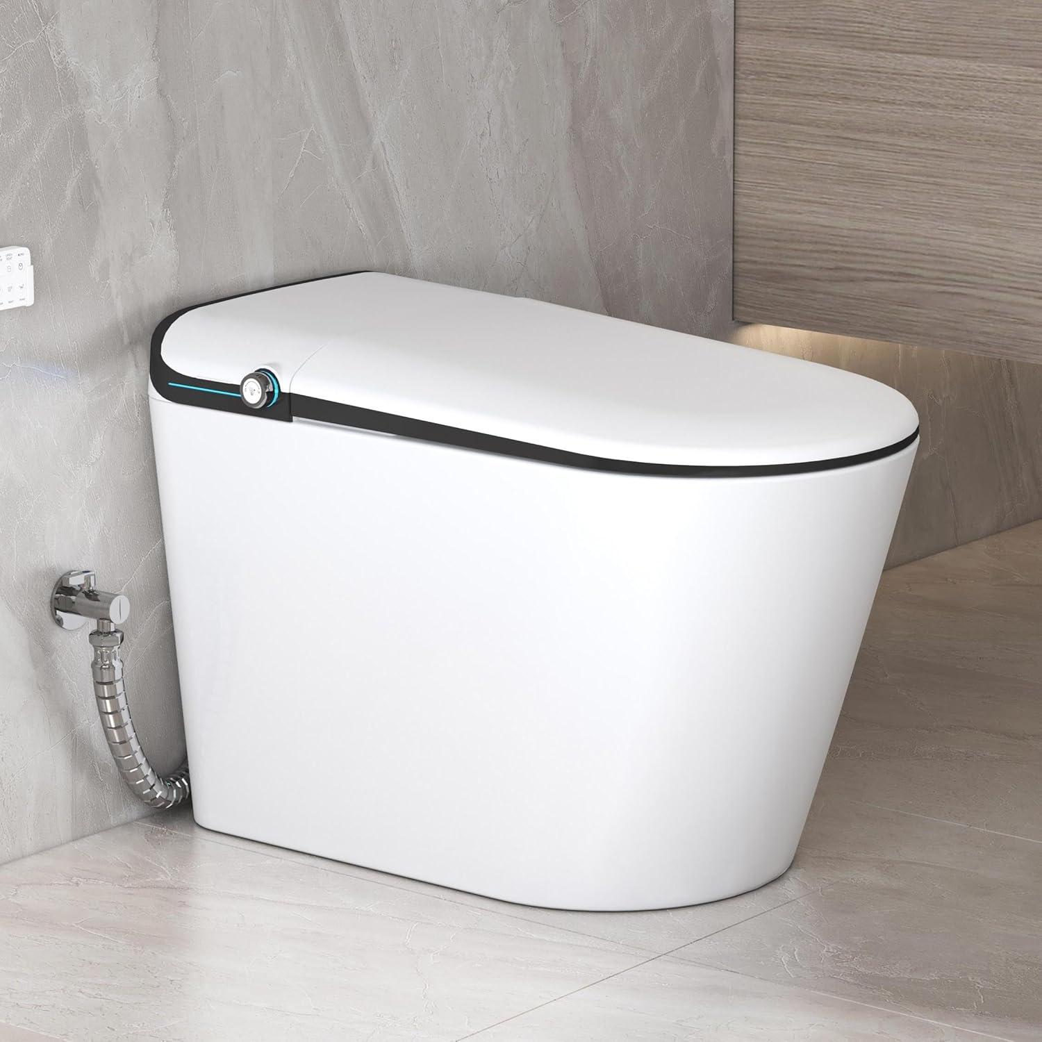 Elongated Smart Bidet Toilet with Heated Seat, Sensor-Activated Lid, Auto & Blackout Flush, Night Light (Remote Included)