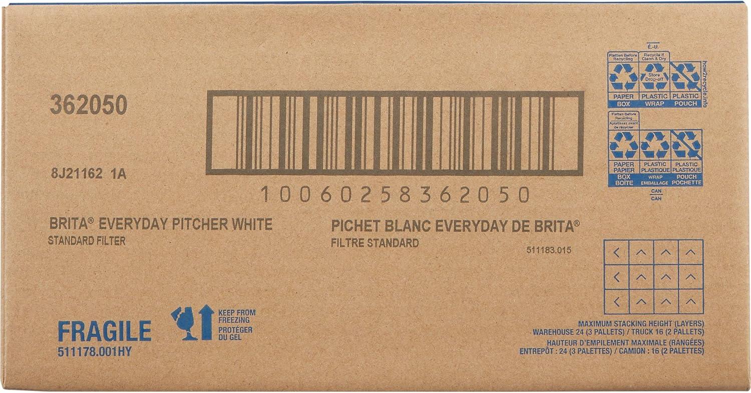 Brita Large 10 Cup Water Filter Pitcher with 1 Standard Filter, BPA Free, Everyday, White