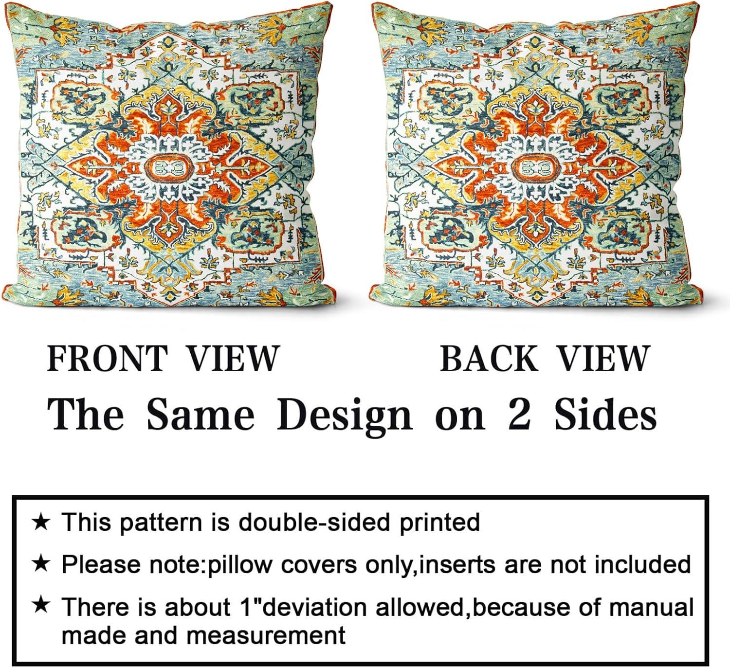 Boho Green Throw Pillow Covers 18x18 inch Set of 2,Bohemian Carpet Double Sided Pattern Soft Plush Cushion Cover for Couch Sofa Bed Decorative,Only Pillowcase (No Insert)