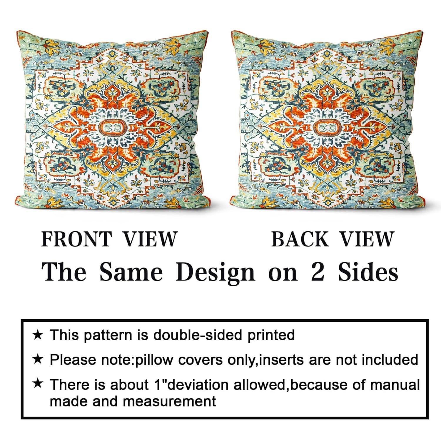 Boho Green Throw Pillow Covers 18x18 inch Set of 2,Bohemian Carpet Double Sided Pattern Soft Plush Cushion Cover for Couch Sofa Bed Decorative,Only Pillowcase (No Insert)