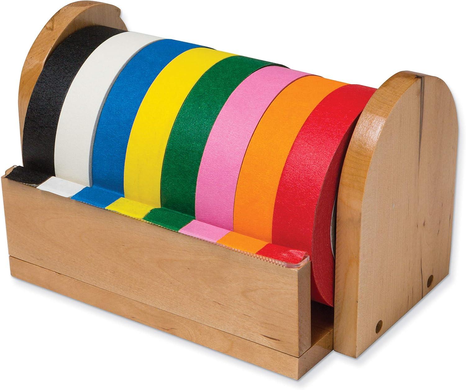 Natural Wood 8-Roll Masking Tape Holder with Acrylic Edge