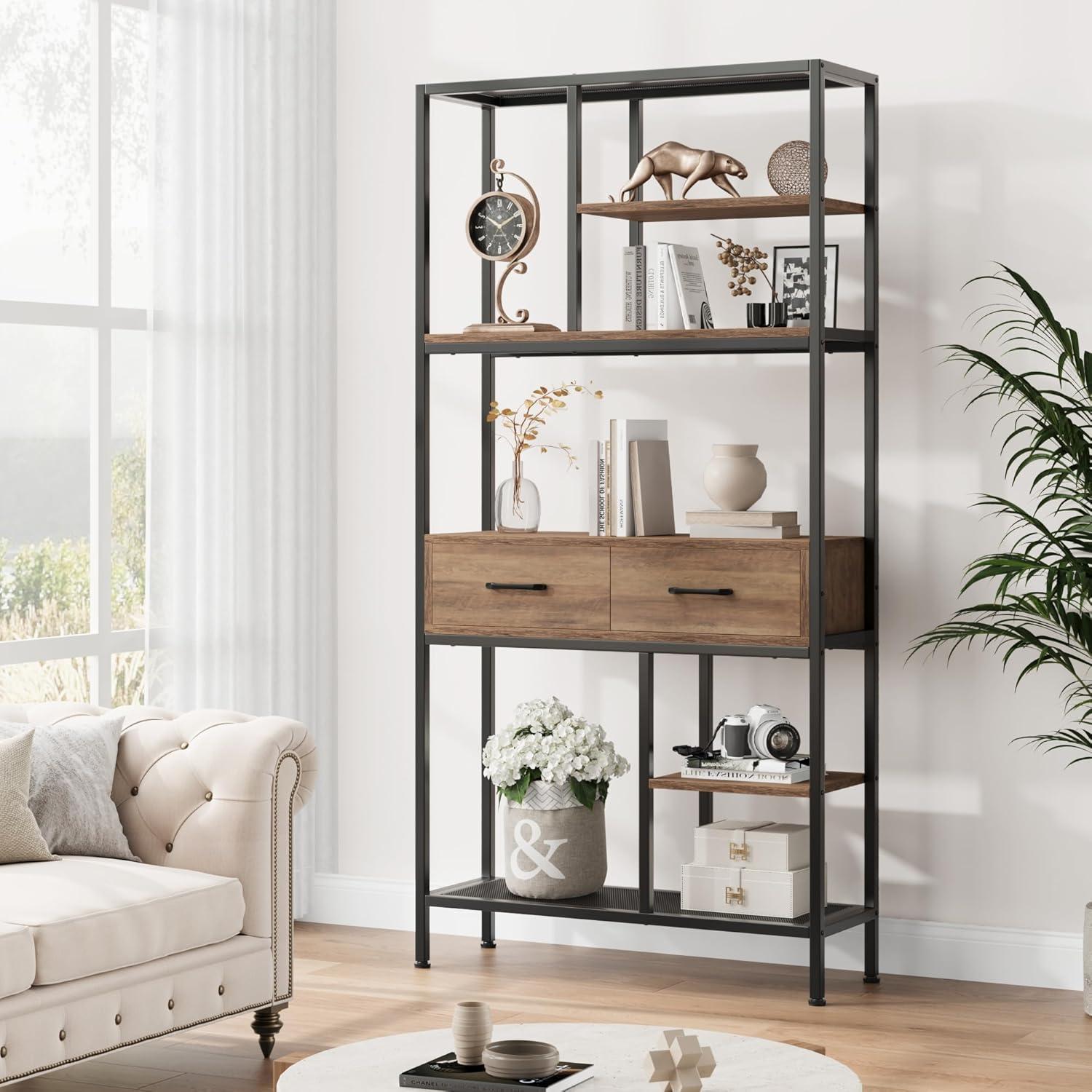 Tall White and Brown Adjustable Baker's Rack with Metal Frame