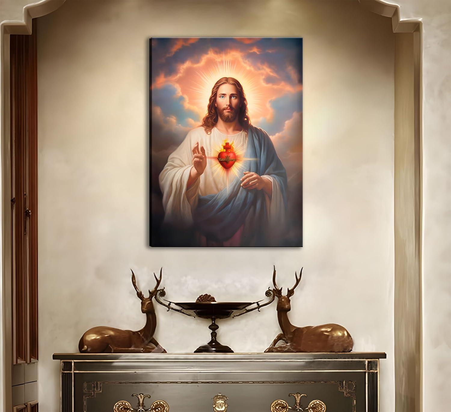 Sacred Heart of Jesus Religious Canvas Wall Art