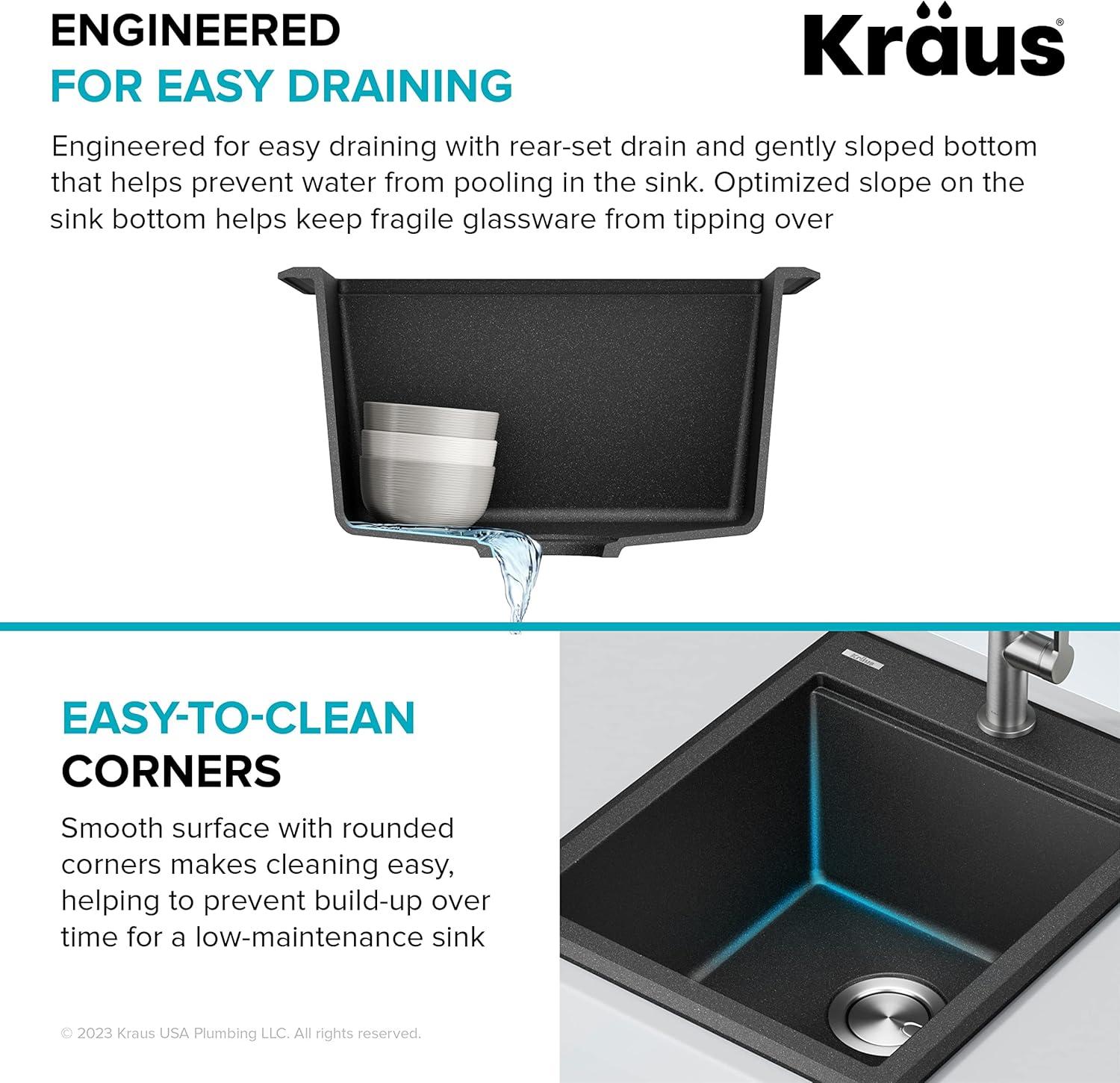 KRAUS Bellucci 28” Granite Workstation Drop In Top Mount Single Bowl Kitchen Sink with Accessories