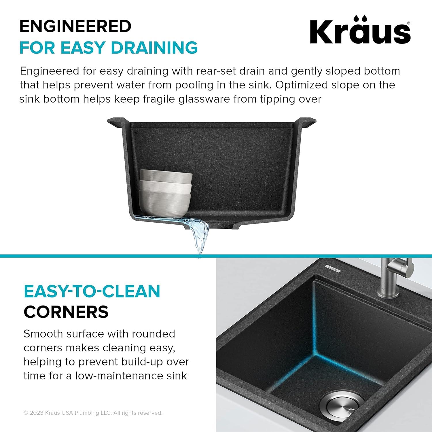KRAUS Bellucci 28” Granite Workstation Drop In Top Mount Single Bowl Kitchen Sink with Accessories
