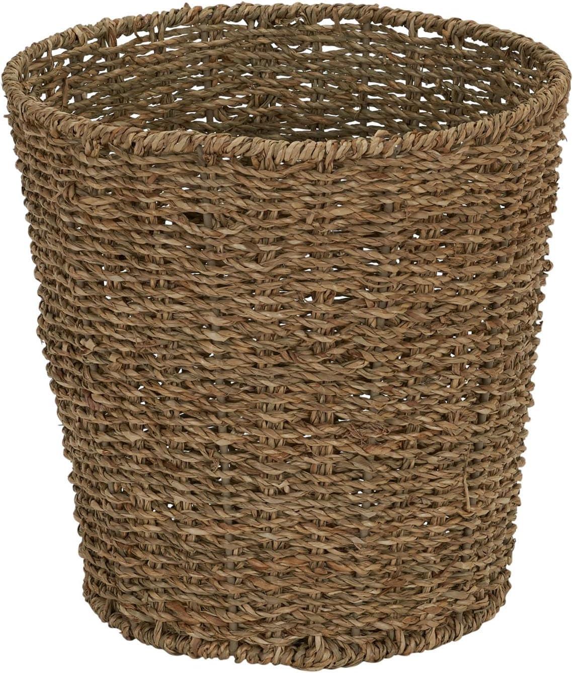 Natural Seagrass Wicker Waste Basket with Metal Frame