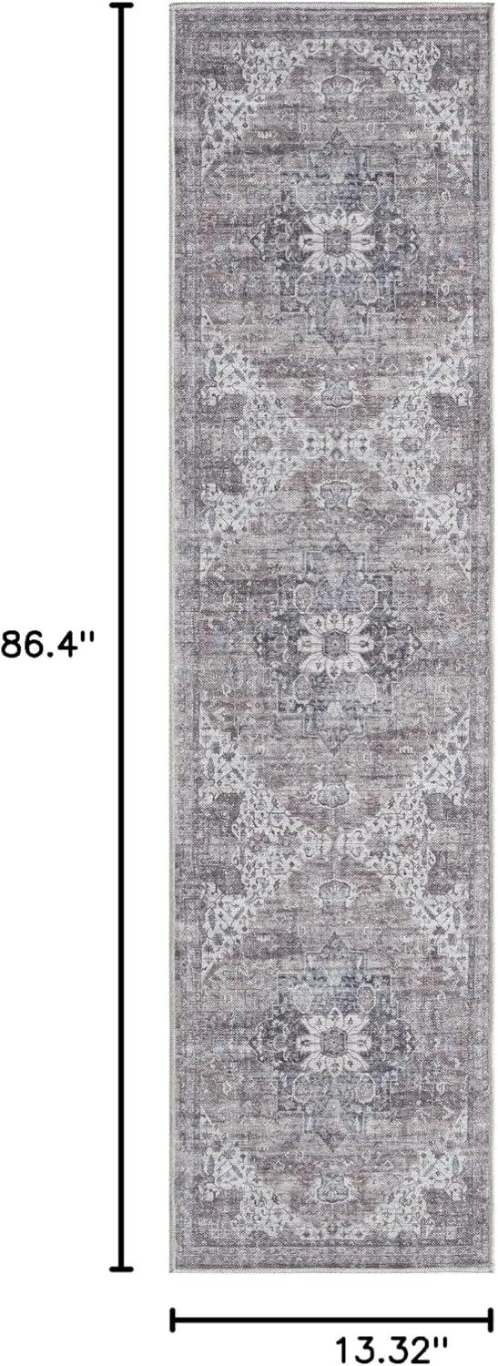 Everwash Callaghan Esther Bohemian Medallion Machine Washable Runner Area Rug, Grey, 1'11"x7'2"